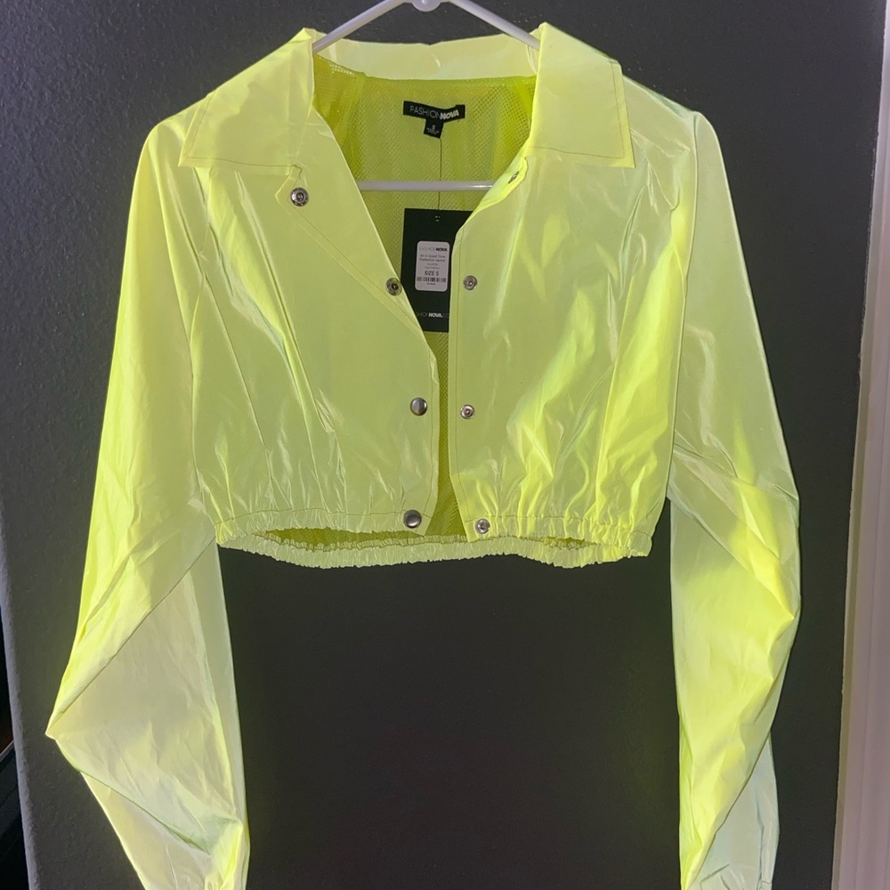 NWT Reflective cropped yellow jacket